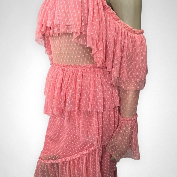 ASOS‎ Dobby Mesh Midi Dress With Asymmetric Ruffles 6 - Picture 6 of 10